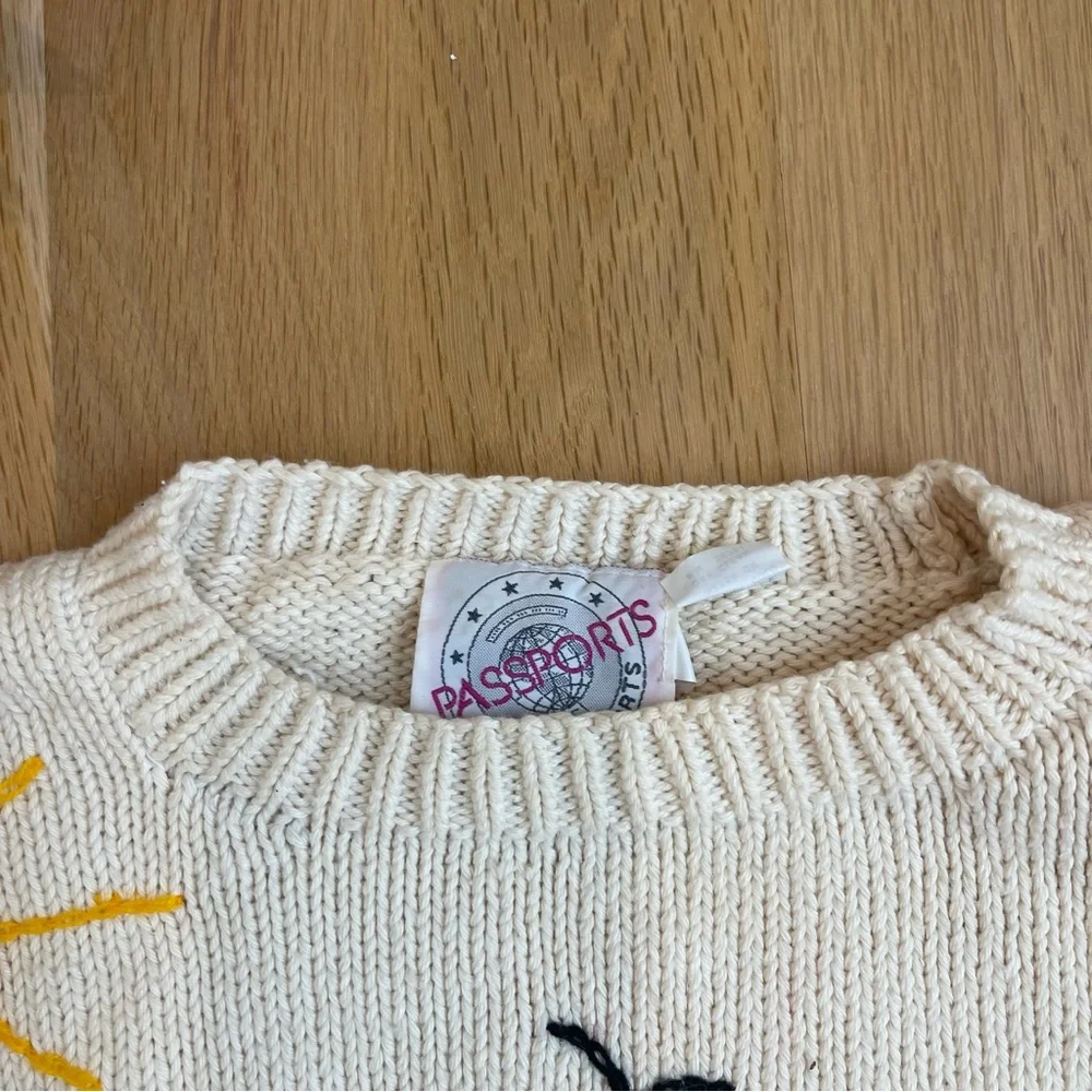 Vintage Passports Pier 1 Imports Beach Surfing 3D Knit Cream Peru Cotton Sweater